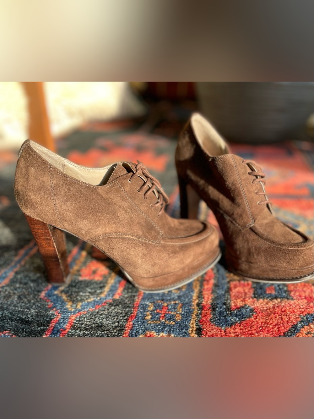 Kenneth Cole Brown Suede Lace-Up Platform Pumps